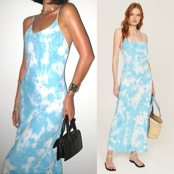 THAKOON 90s Cloud Sky Print Sleeveless Bias Cut Scoop Neck Maxi Slip Dress 14 - Picture 1 of 8